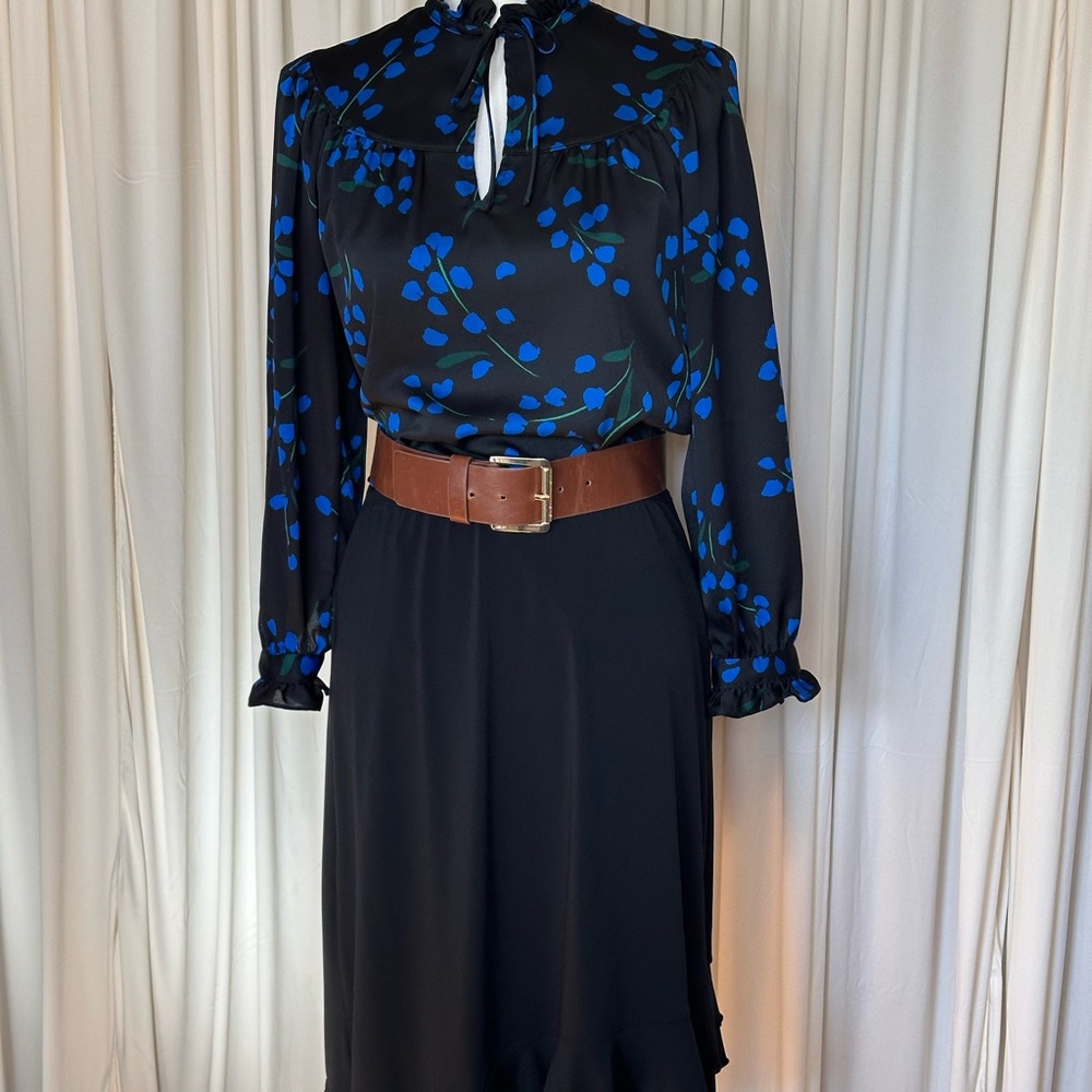 Kate Spade Black Dress with Blue Floral Pattern